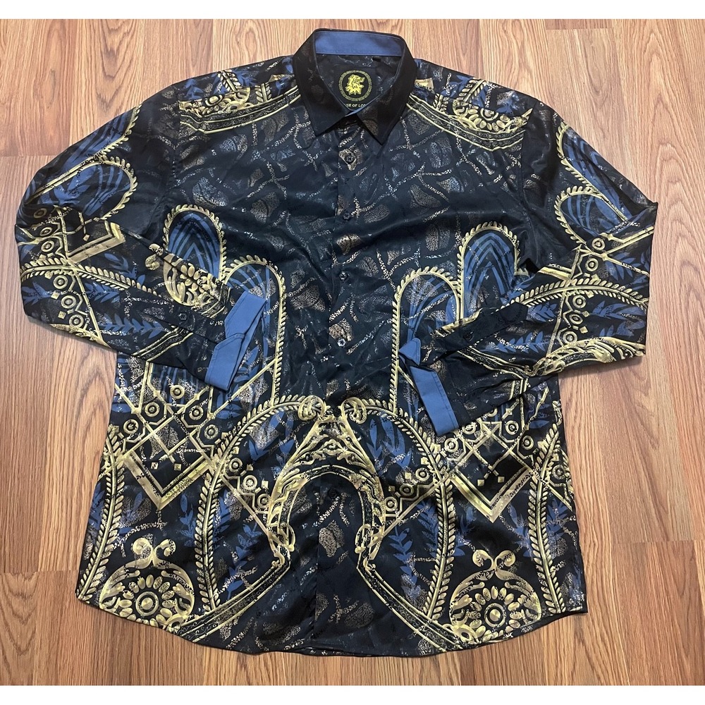 House Of Lords Shirt Mens XL Baroque Allover Print Long Sleeve Woven